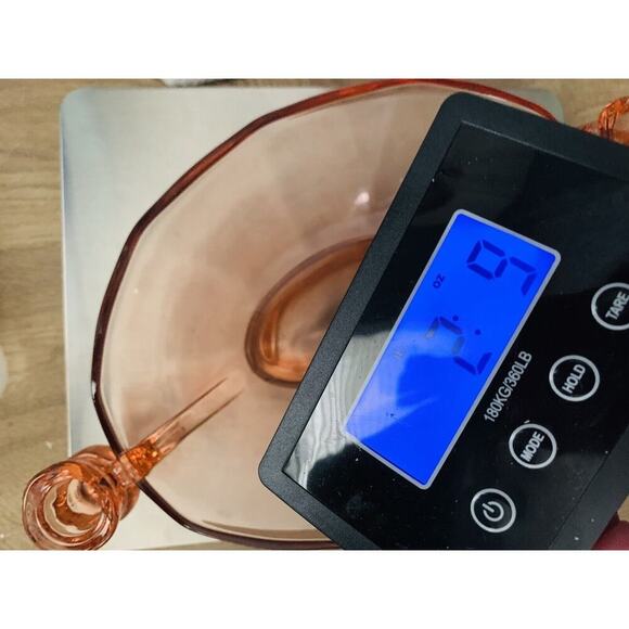 Fostoria Fairfax Pink Rose Depression Glass Vintage Oval Bowl w/ Candle Holder - Picture 5 of 13